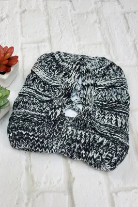 #24 Black & Grey Ponytail Beanie