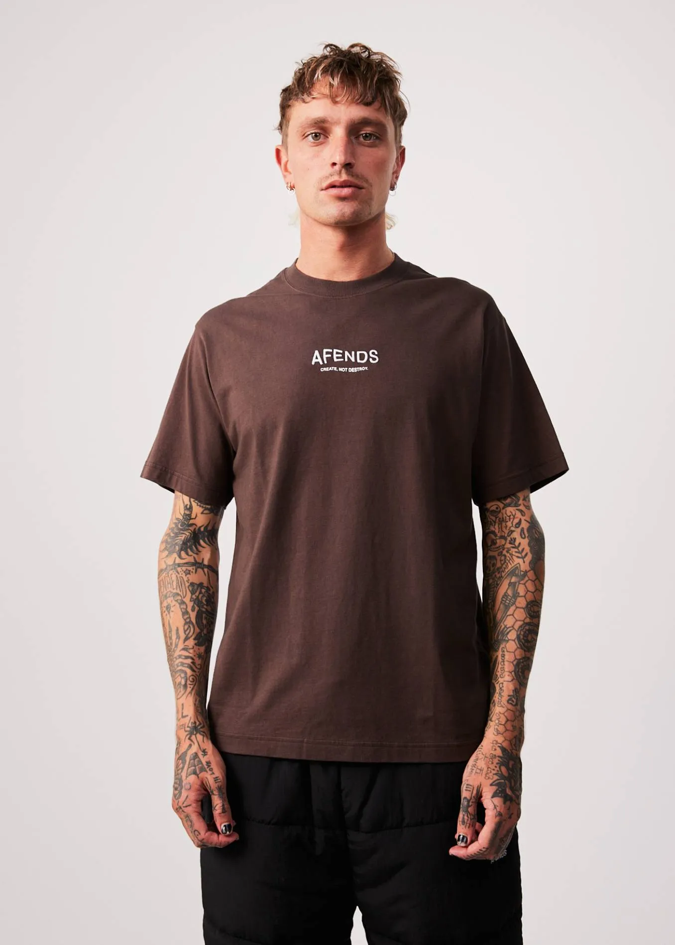 AFENDS Mens Spaced - Retro T-Shirt - Coffee