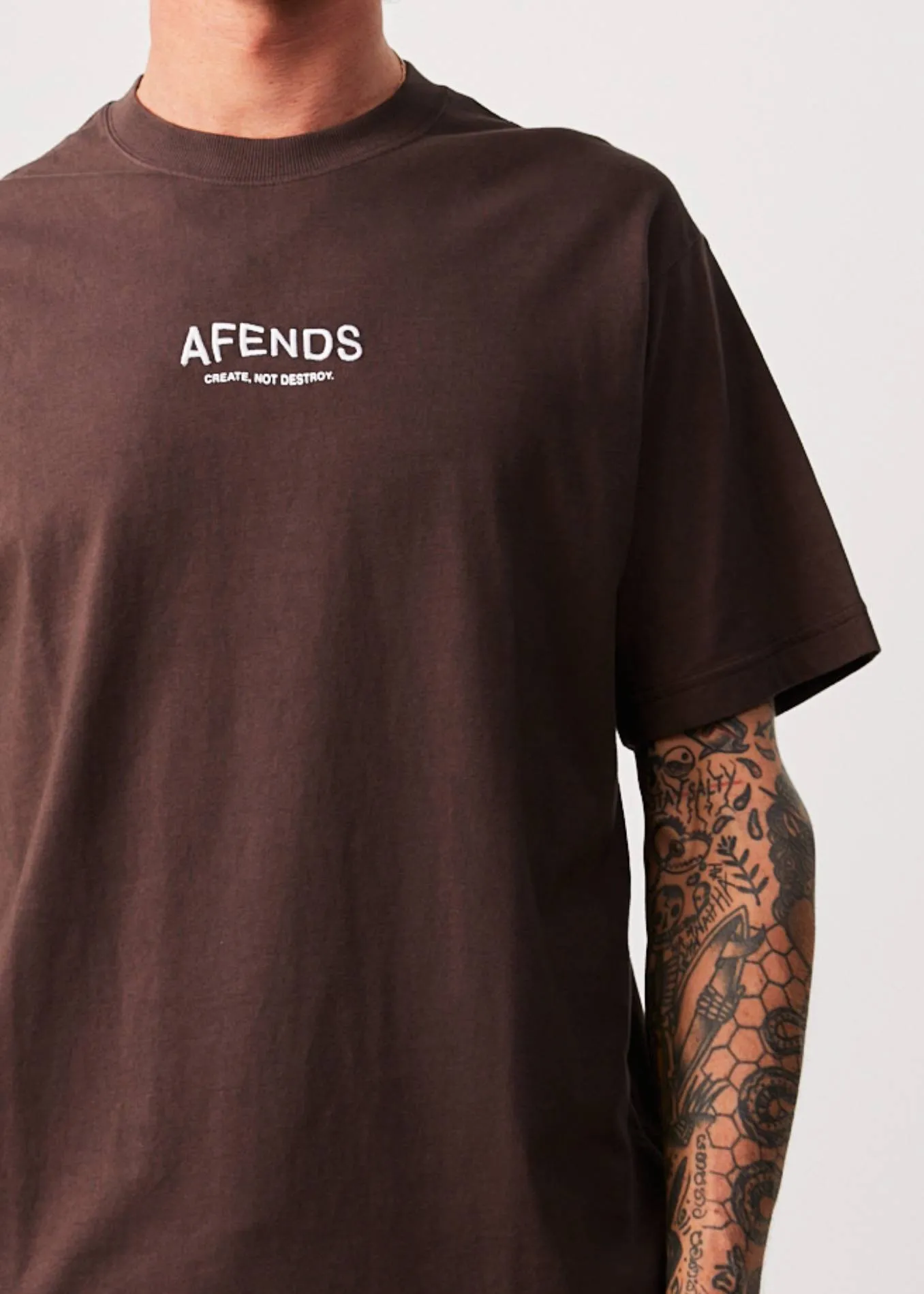 AFENDS Mens Spaced - Retro T-Shirt - Coffee