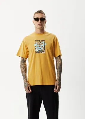 AFENDS Mens Universal - Retro Graphic T-Shirt - Mustard