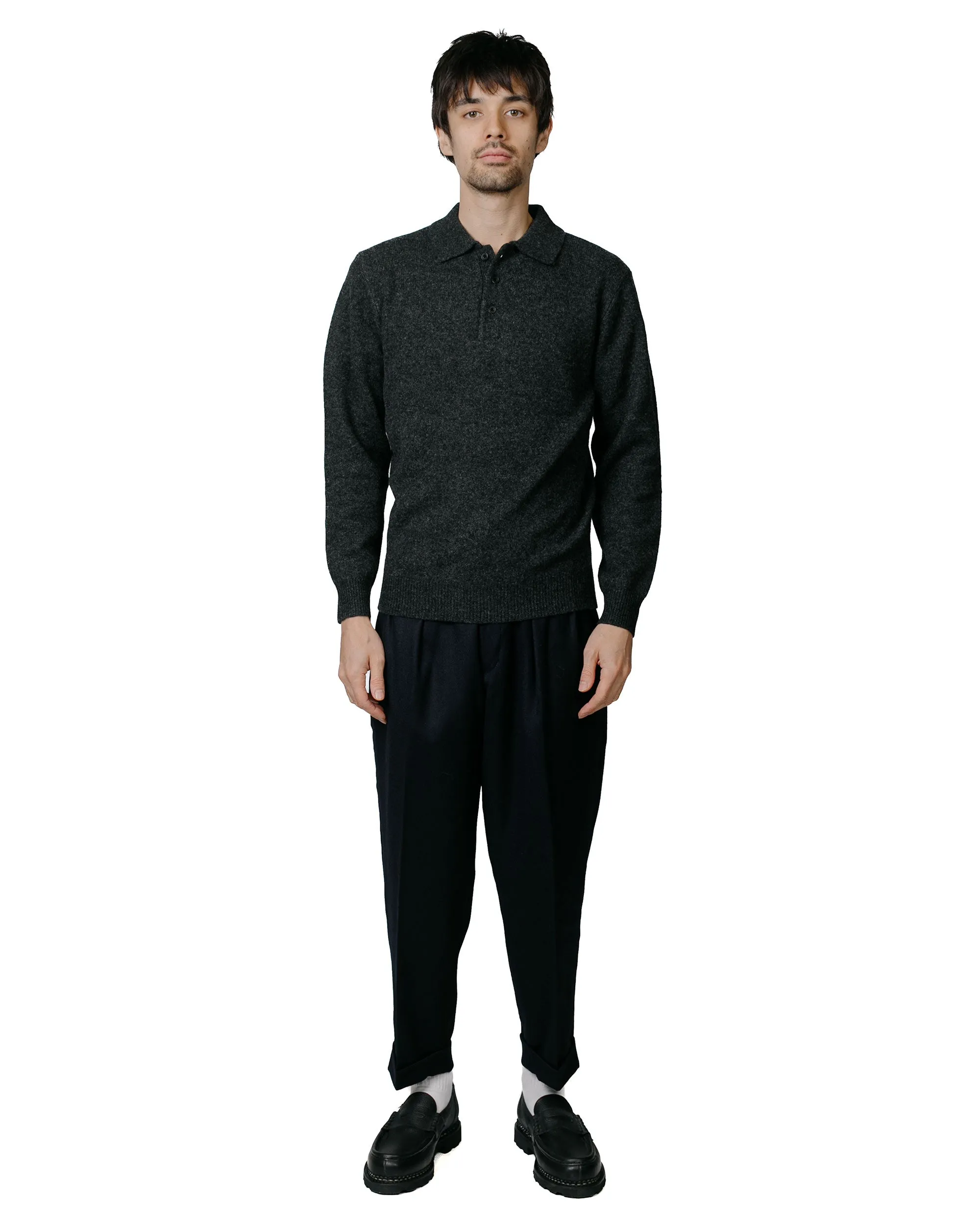 Beams Plus Knit Polo 9G Charcoal Grey