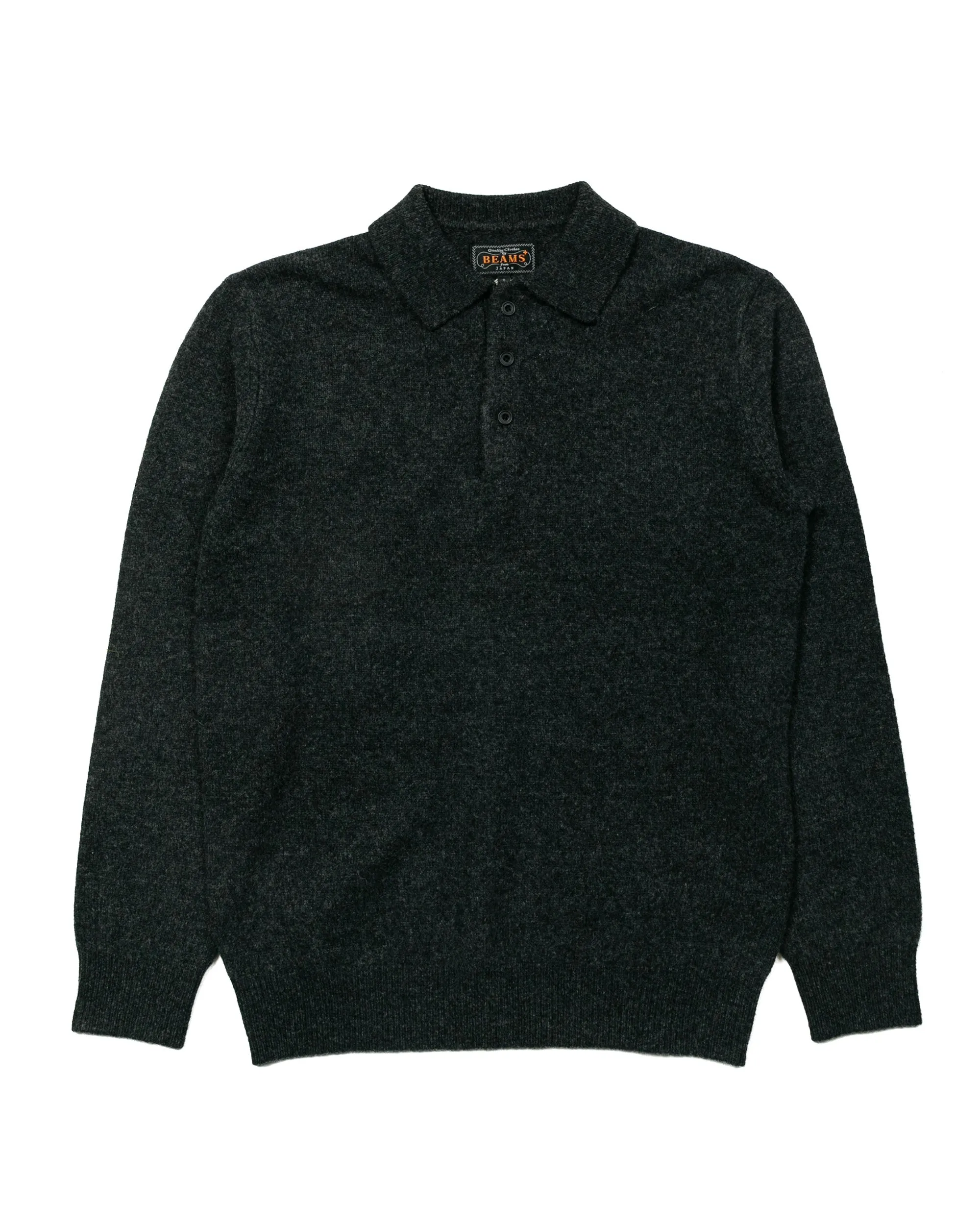 Beams Plus Knit Polo 9G Charcoal Grey