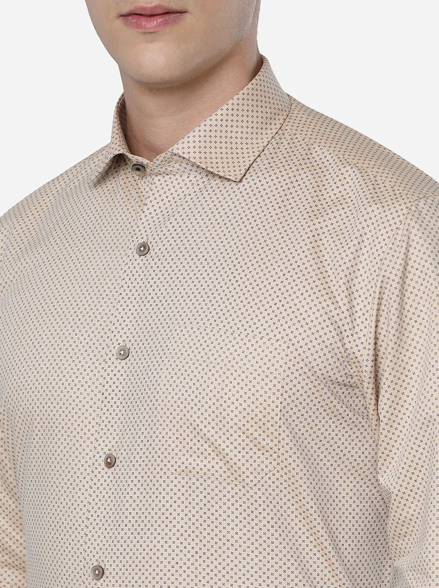 Beige & Blue Printed Regular Fit Formal Shirt | Greenfibre