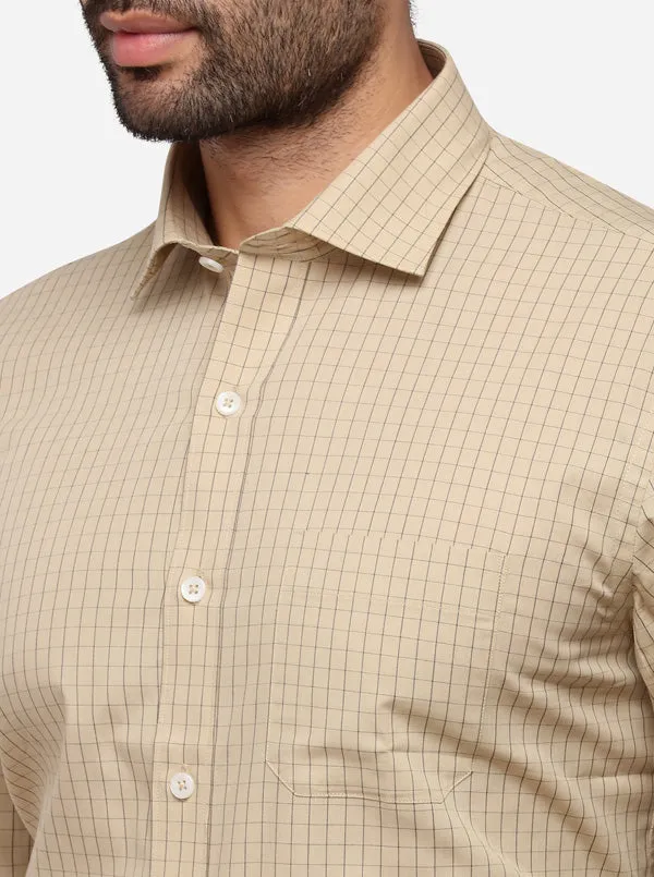 Beige Checked Regular Fit Formal Shirt | Greenfibre