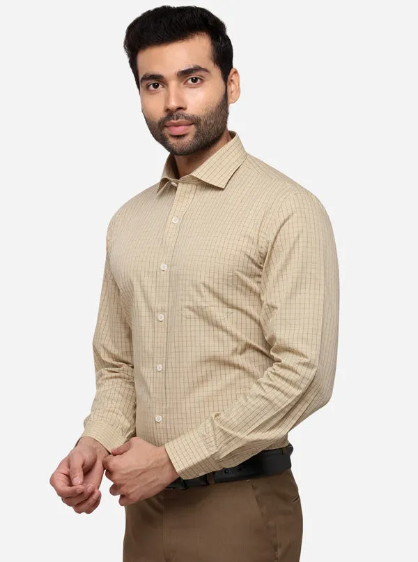 Beige Checked Regular Fit Formal Shirt | Greenfibre