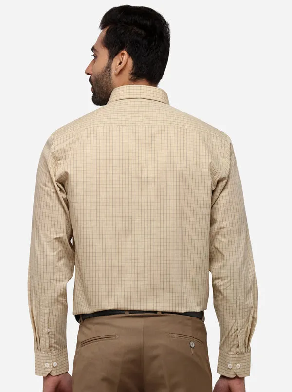 Beige Checked Regular Fit Formal Shirt | Greenfibre