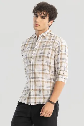 Beige Checks Linen Blend Shirt