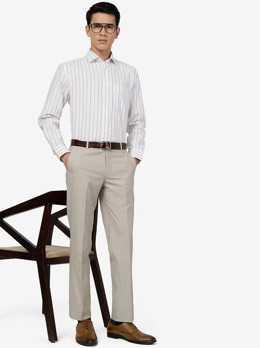 Beige Solid Slim Fit Formal Trouser | Metal