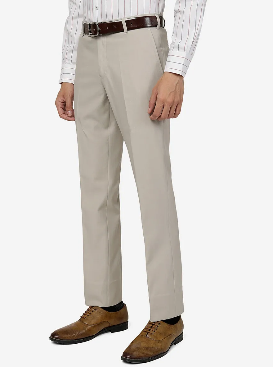 Beige Solid Slim Fit Formal Trouser | Metal