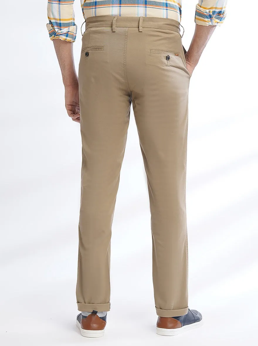 Beige Solid Uno Fit Casual Trouser | JadeBlue