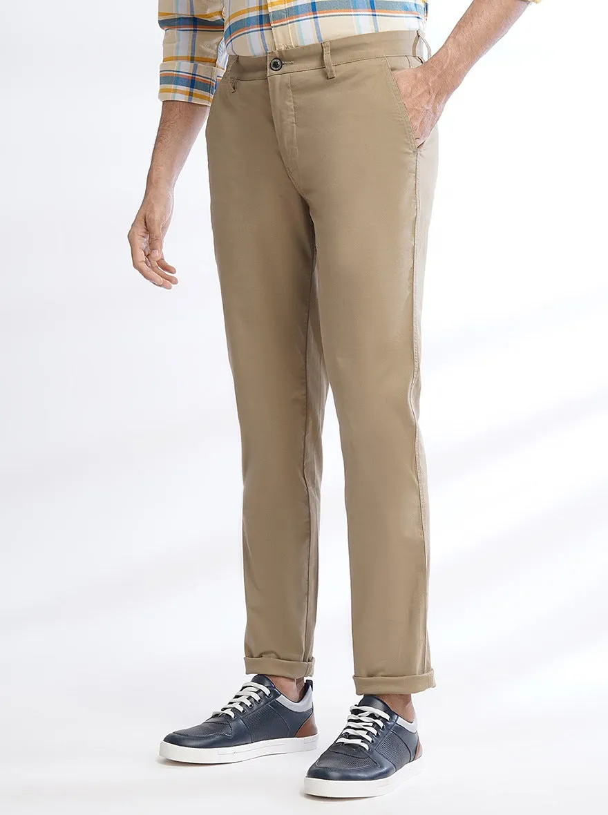 Beige Solid Uno Fit Casual Trouser | JadeBlue