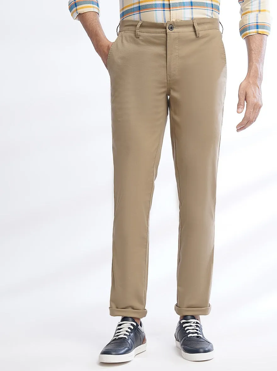 Beige Solid Uno Fit Casual Trouser | JadeBlue