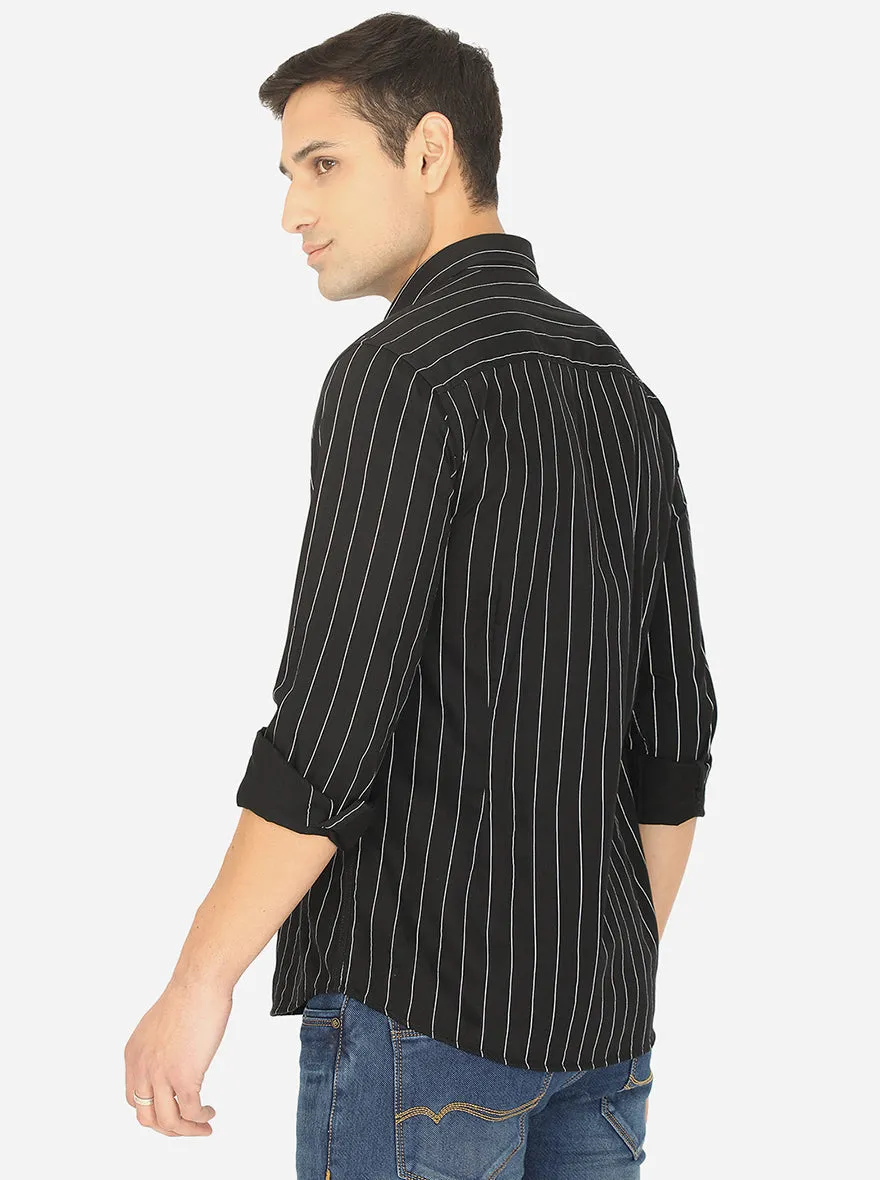 Black & White Striped Slim Fit Casual Shirt | Greenfibre