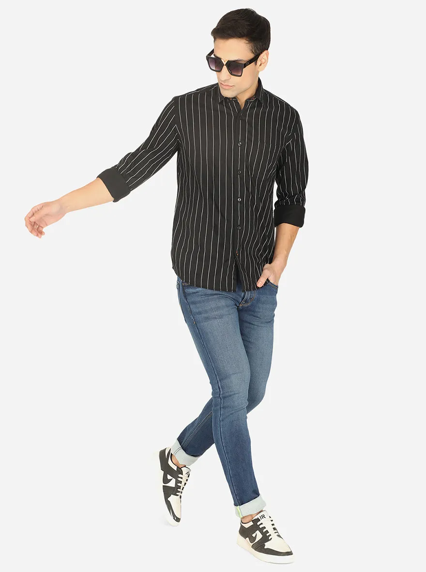 Black & White Striped Slim Fit Casual Shirt | Greenfibre