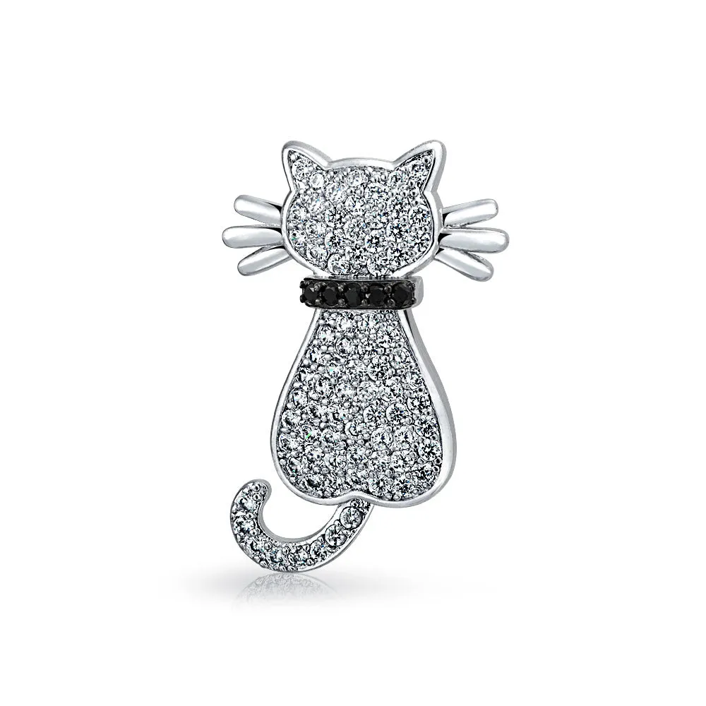 Black Onyx & White MOP Marcasite Two Cats Kitten Brooch Pin Stud Earrings Silver