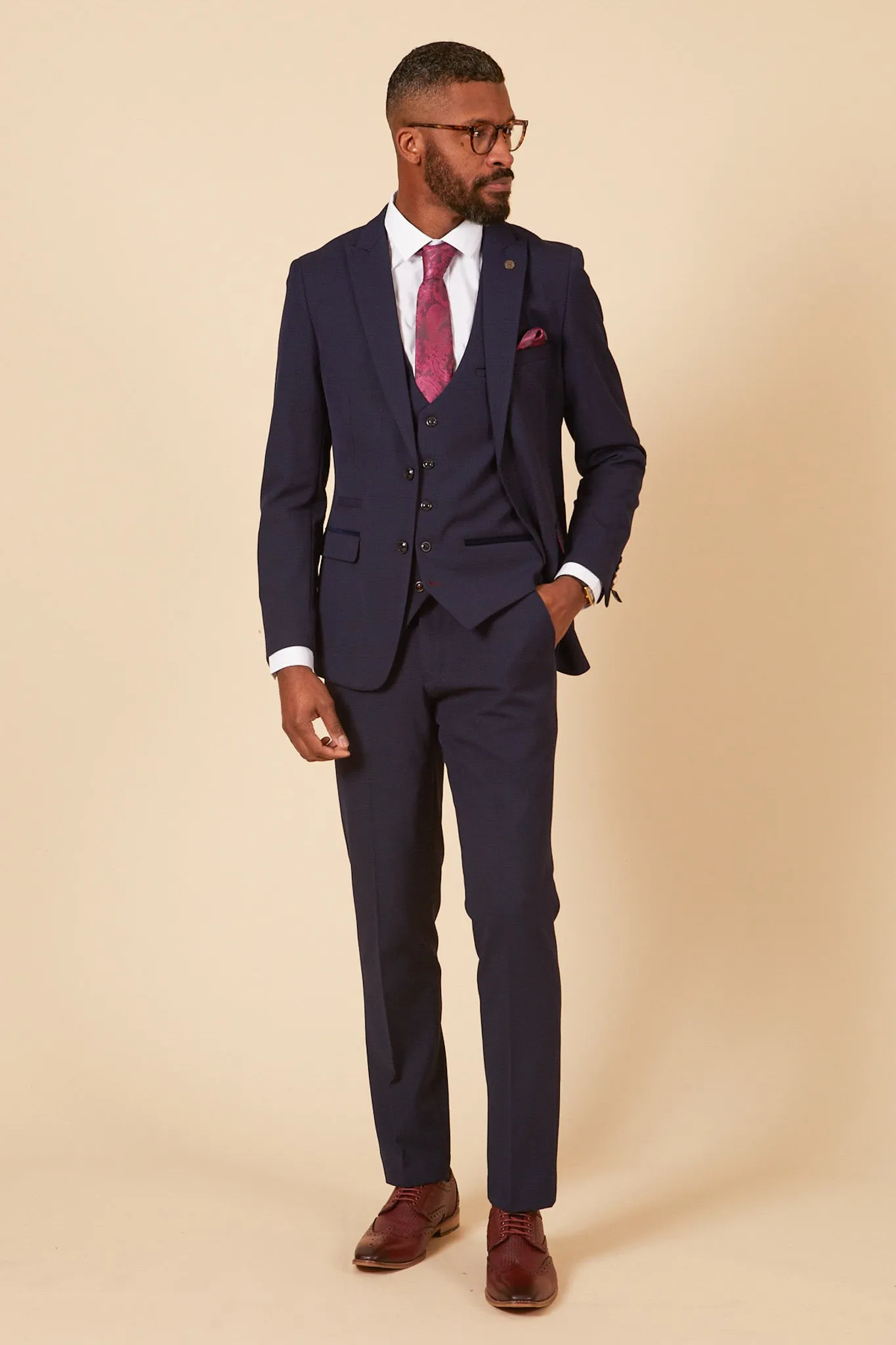 BROMLEY - Navy Check Three Piece Suit