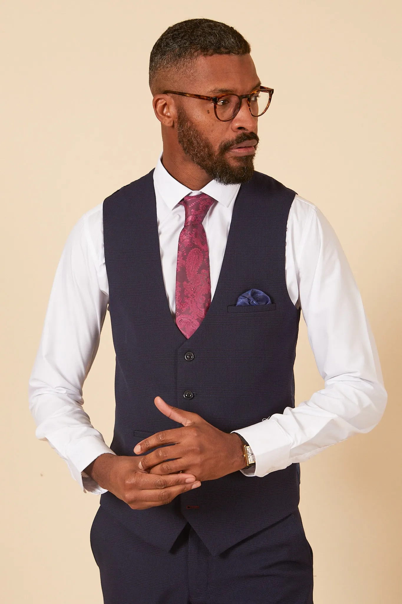 BROMLEY - Navy Check Three Piece Suit