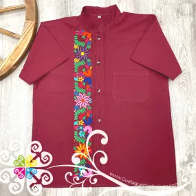 Burgundy Floral Stripe Shirt - Embroider Men Shirt