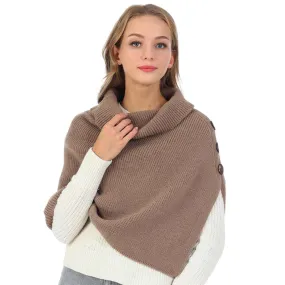 Button Pointed Slit Turtleneck Knit Shawl Scarf