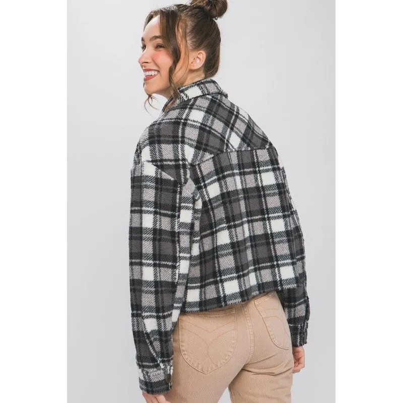 Casual Plaid Button Up Jacket with Pockets