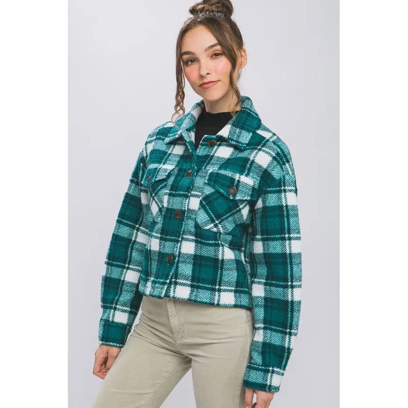 Casual Plaid Button Up Jacket with Pockets