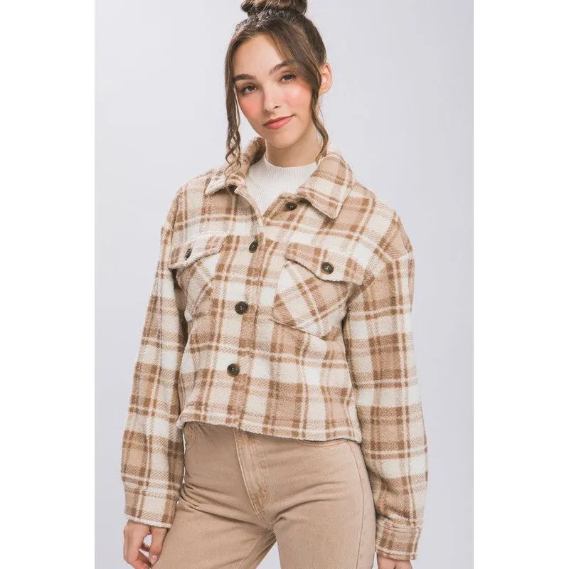 Casual Plaid Button Up Jacket with Pockets