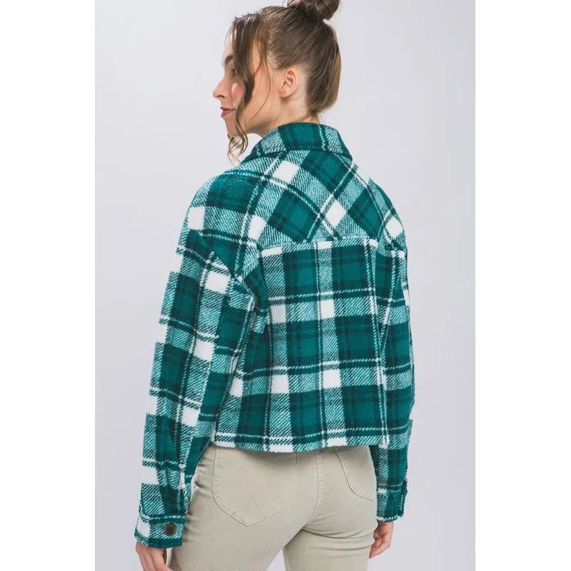 Casual Plaid Button Up Jacket with Pockets