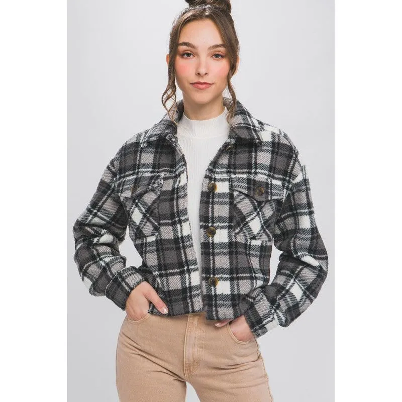 Casual Plaid Button Up Jacket with Pockets