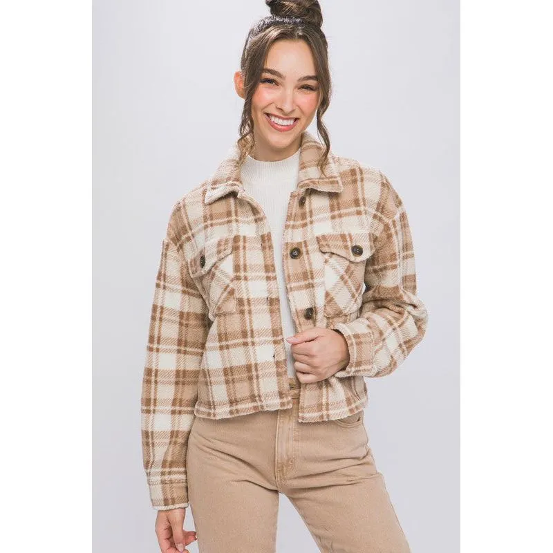 Casual Plaid Button Up Jacket with Pockets