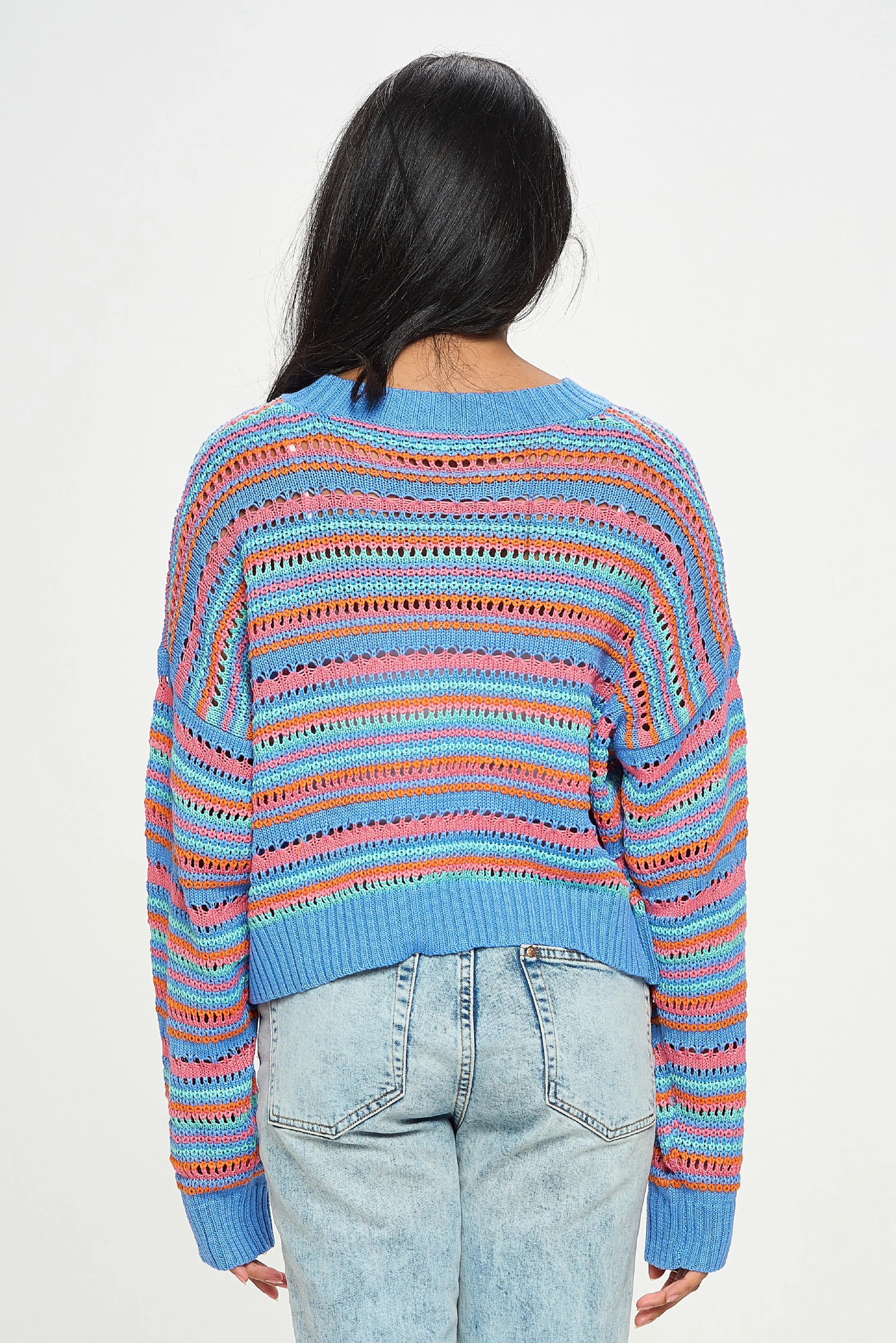 Coral Stripe Knit Sweater Pullover