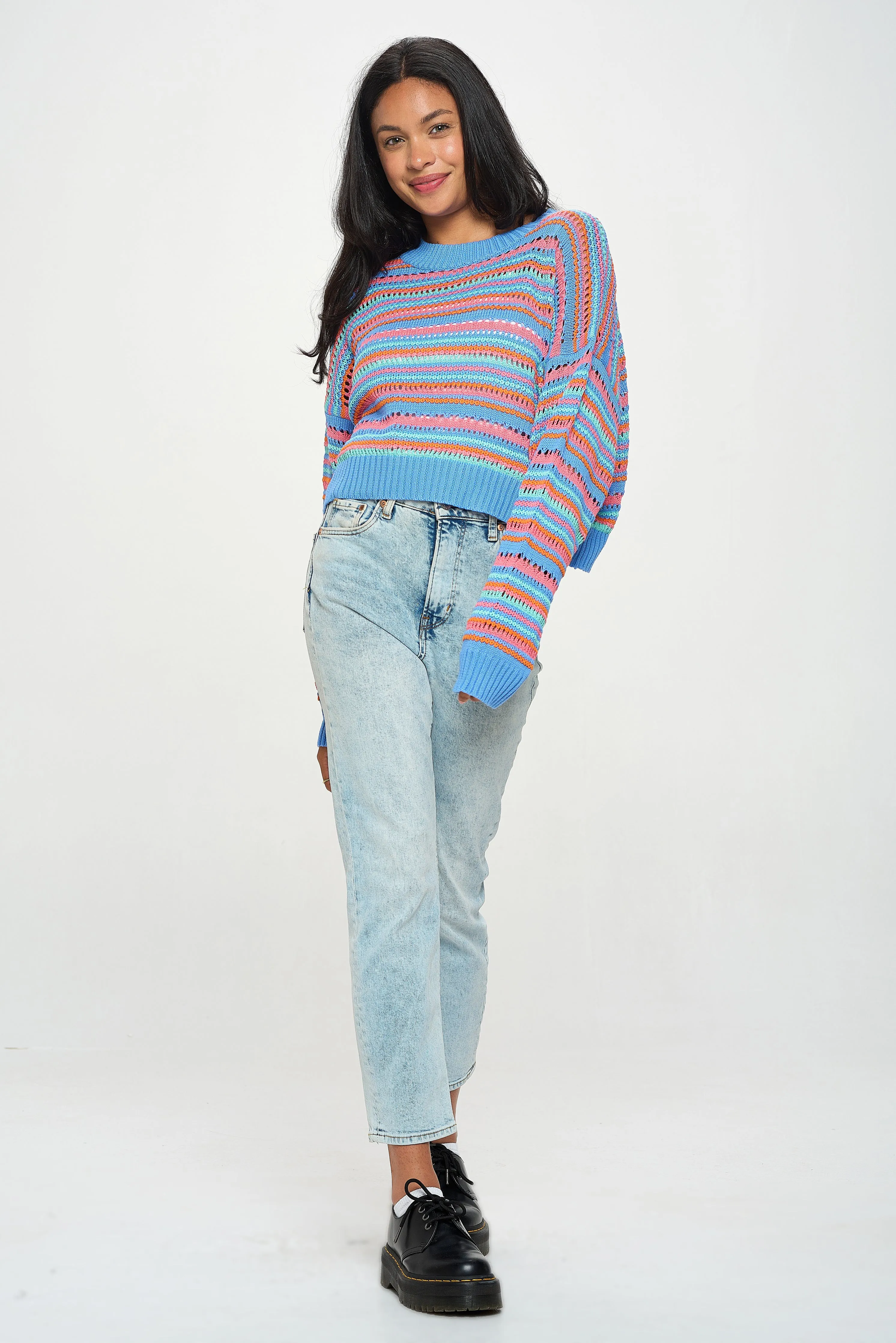 Coral Stripe Knit Sweater Pullover