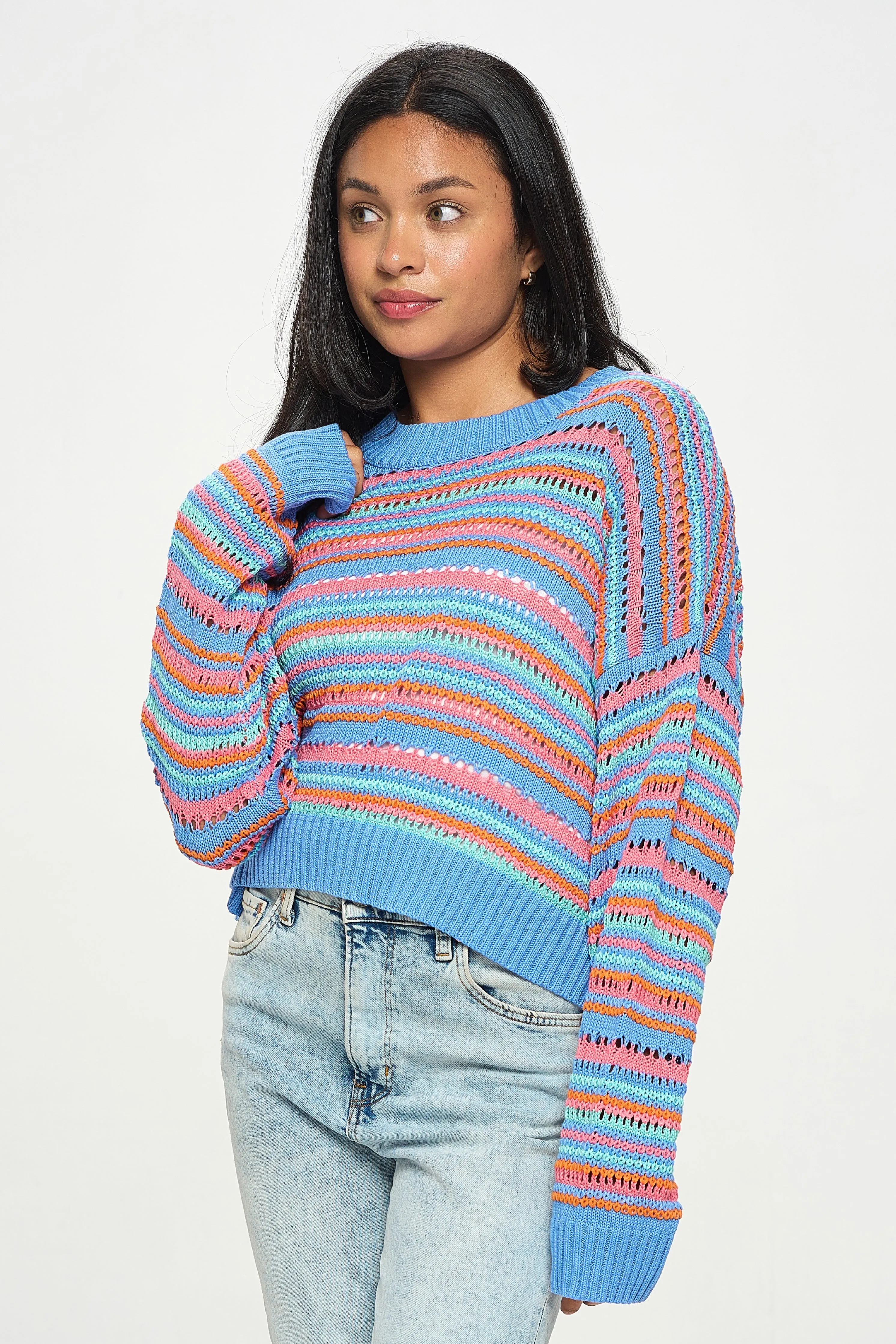 Coral Stripe Knit Sweater Pullover