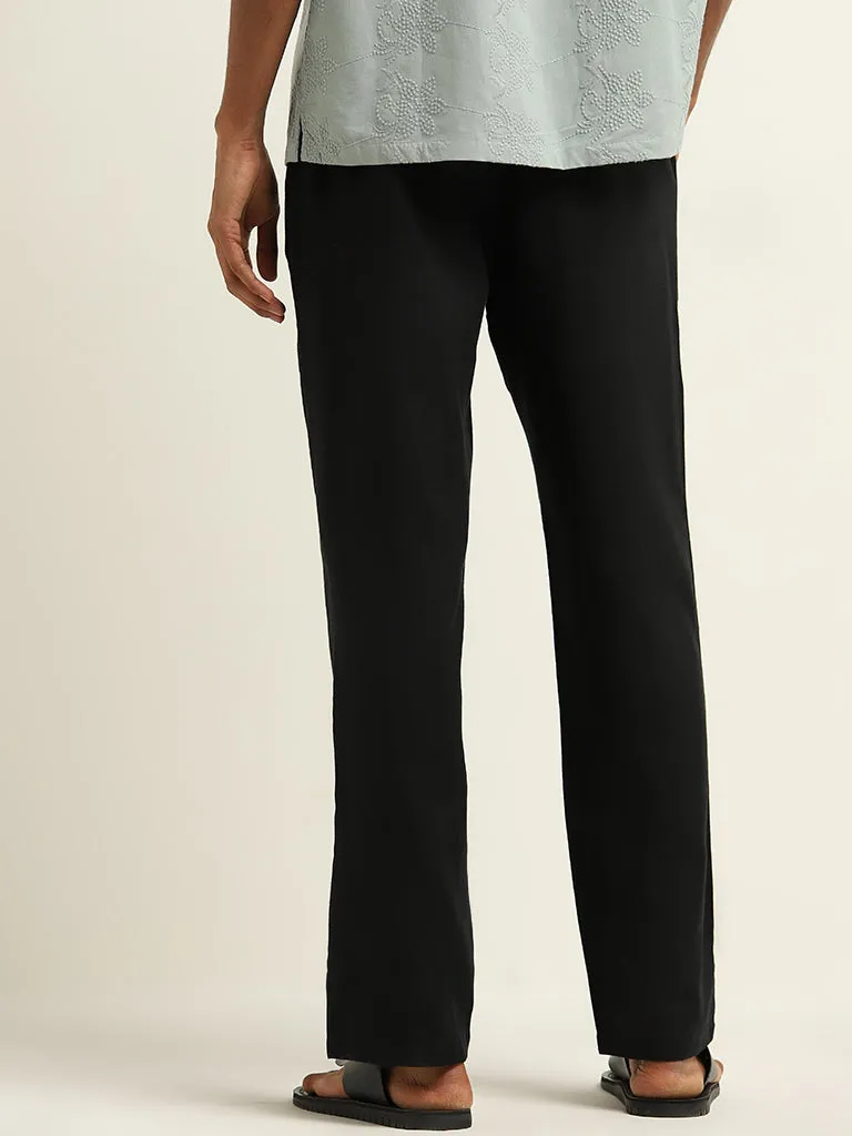 ETA Black Melange Relaxed-Fit Mid-Rise Cotton Blend Chinos