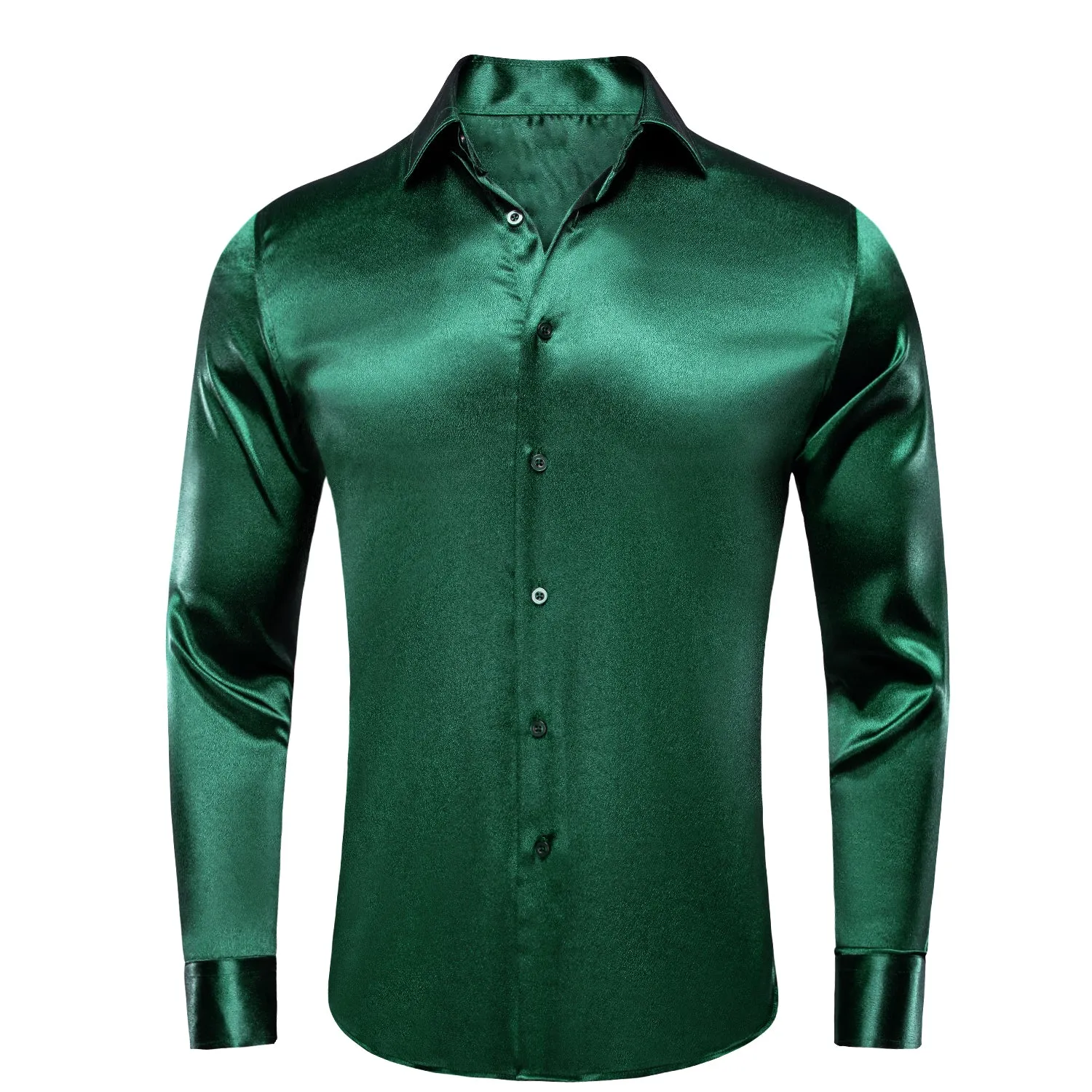 Green Satin Silk Men's Long Sleeve Shirt