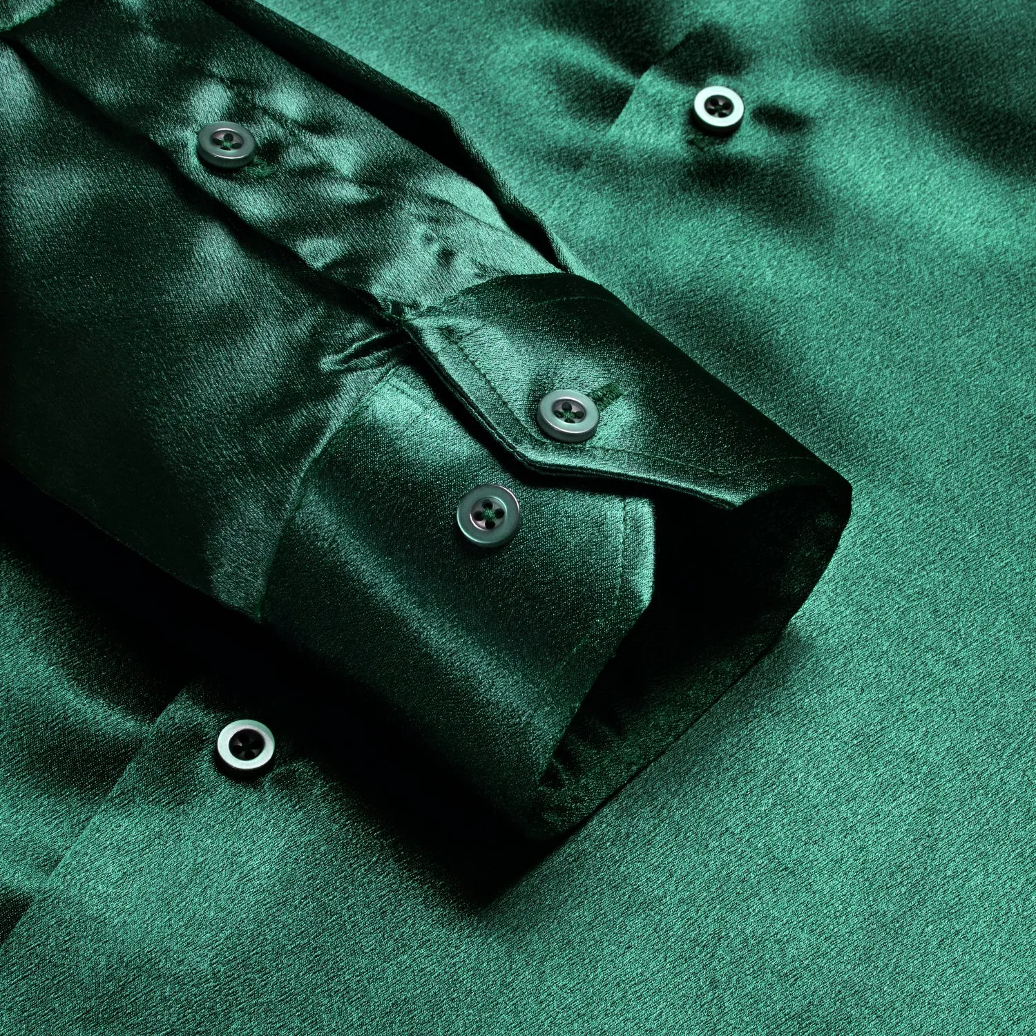 Green Satin Silk Men's Long Sleeve Shirt