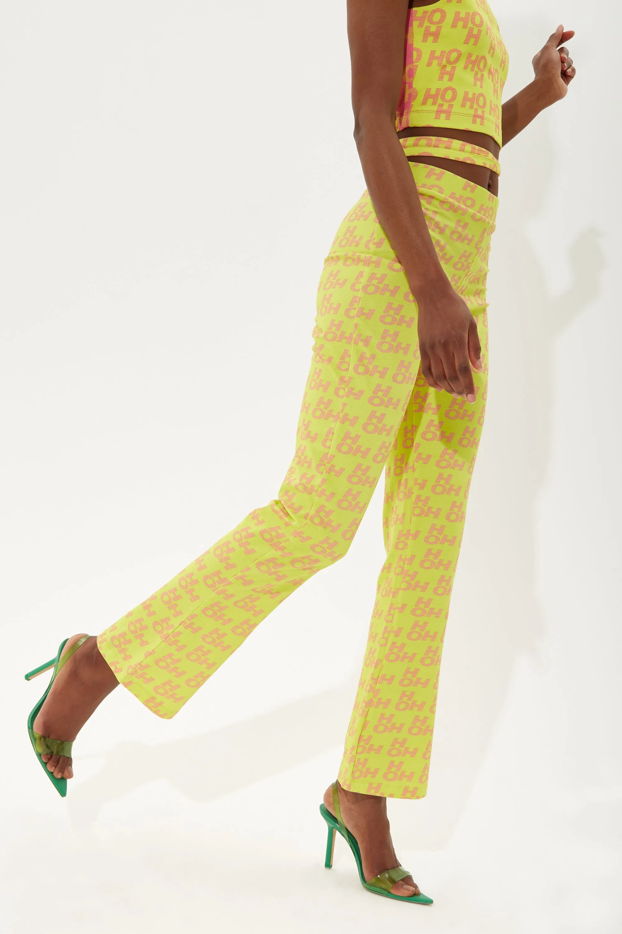 House Of Holland Printed Jersey Trousers In Yellow