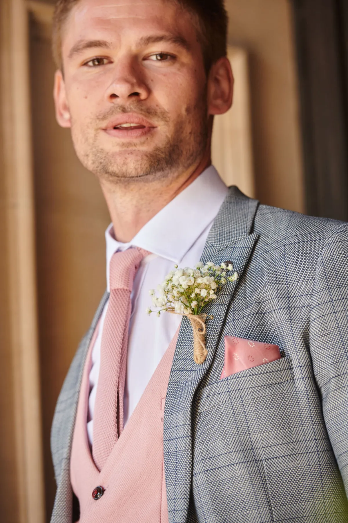 JERRY - Grey Check Suit With Kelvin Pink Waistcoat