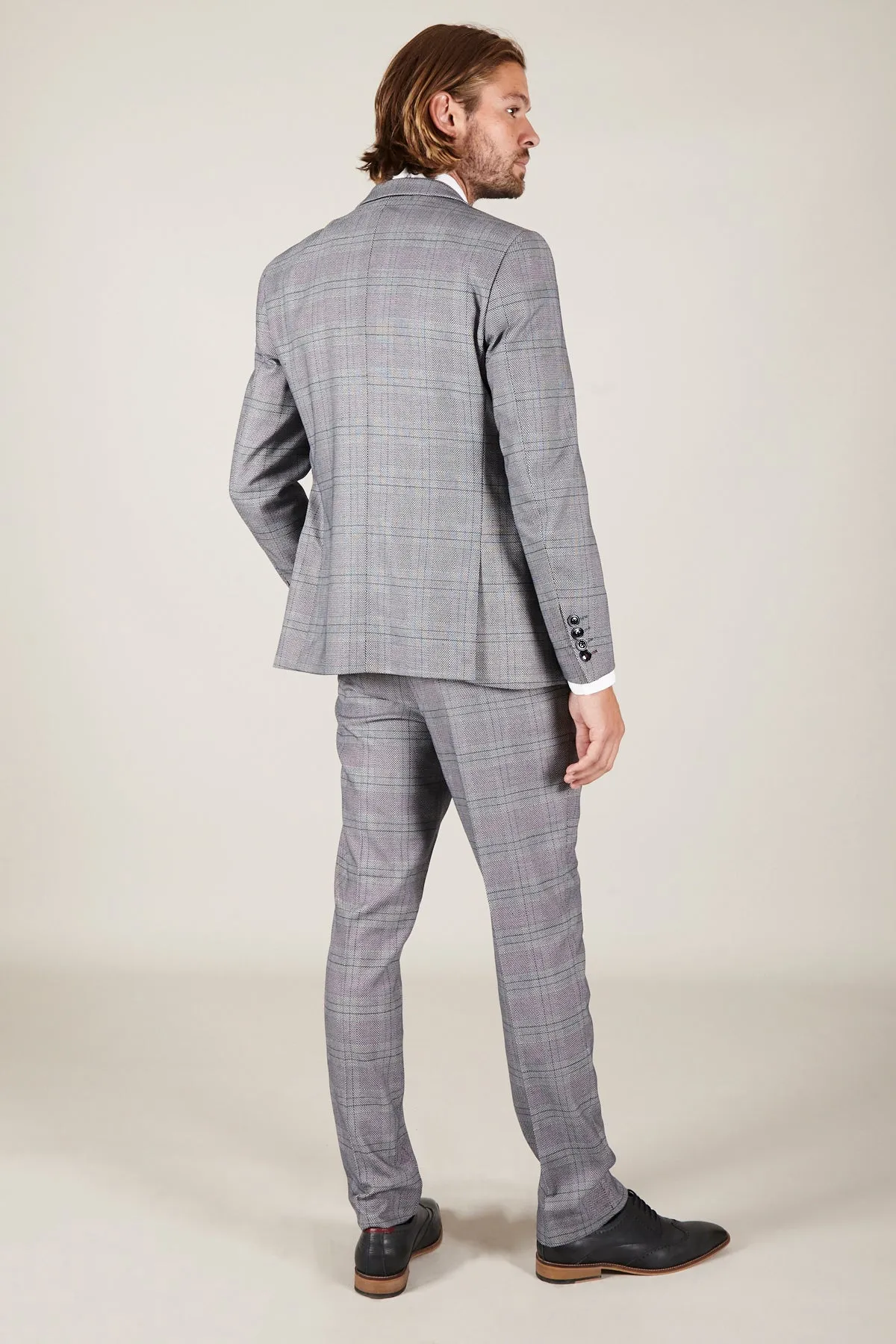 JERRY - Grey Check Suit With Kelvin Pink Waistcoat