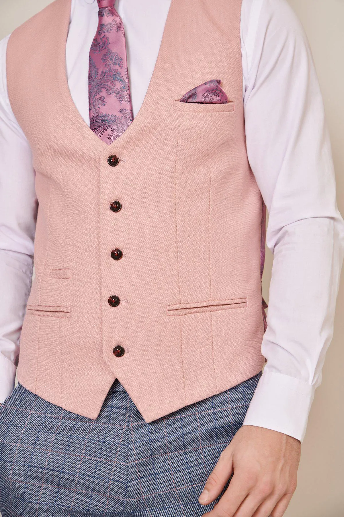 JERRY - Grey Check Suit With Kelvin Pink Waistcoat