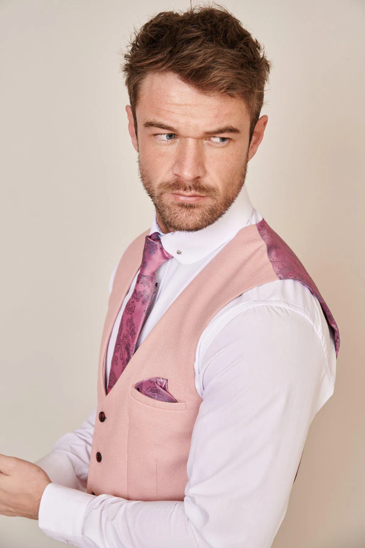 JERRY - Grey Check Suit With Kelvin Pink Waistcoat