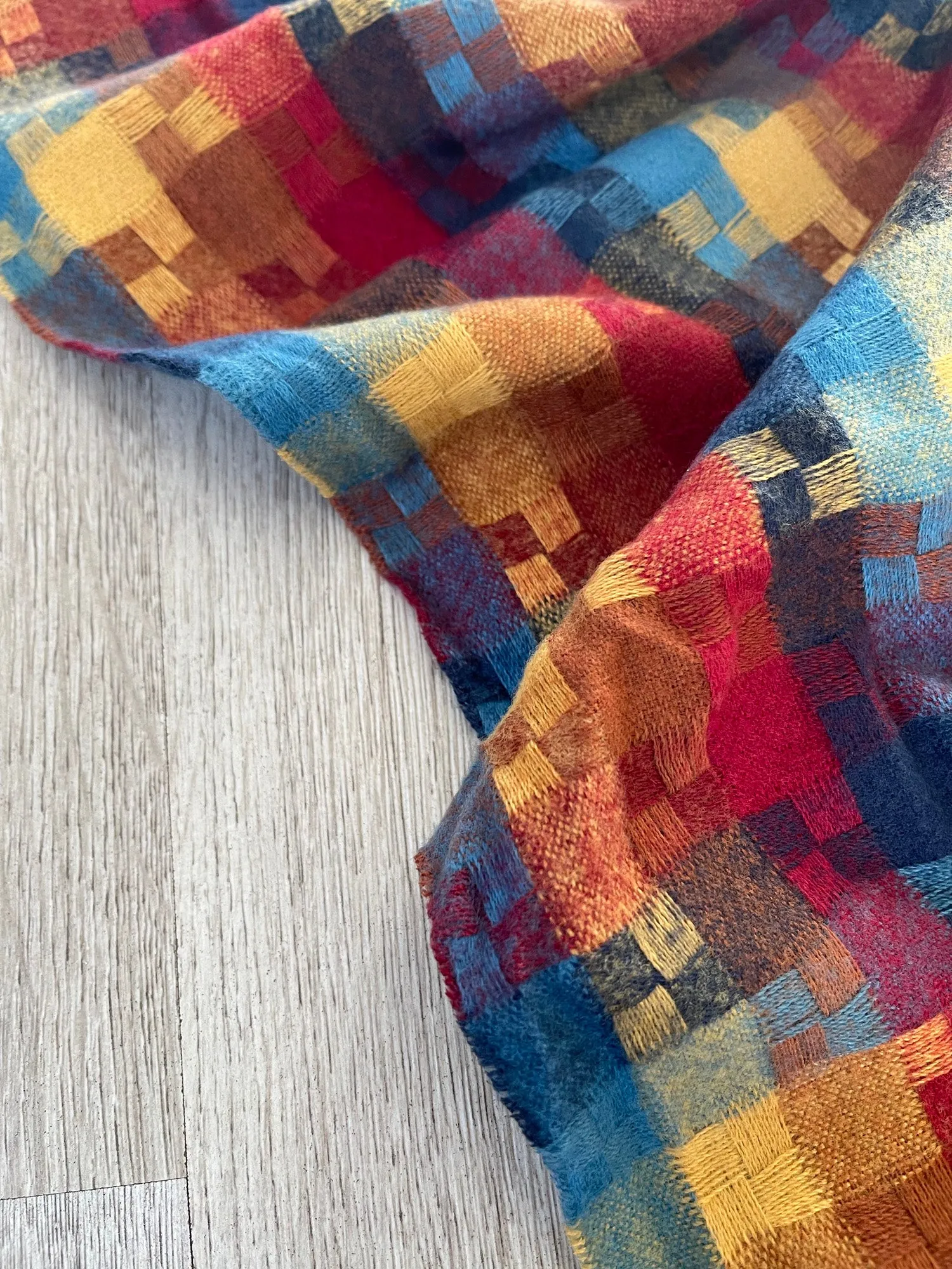 LONG RED MULTICOLOUR WOOL MIX CHECKED TARTAN SCARF