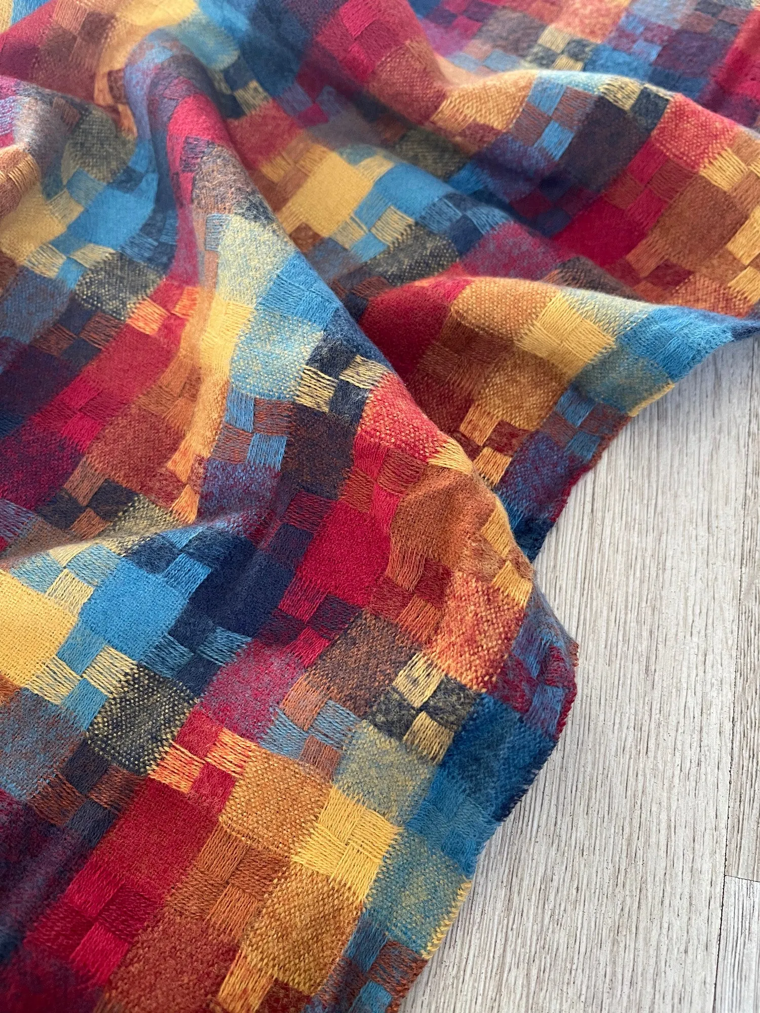 LONG RED MULTICOLOUR WOOL MIX CHECKED TARTAN SCARF