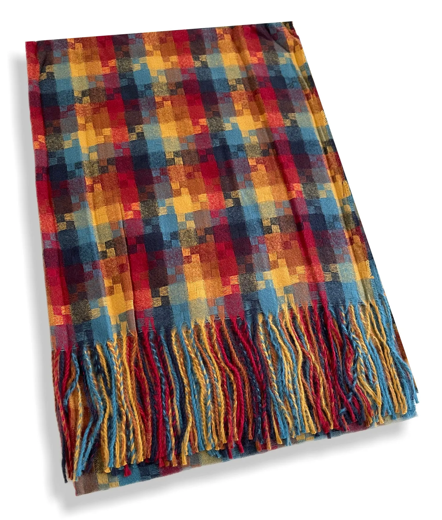 LONG RED MULTICOLOUR WOOL MIX CHECKED TARTAN SCARF