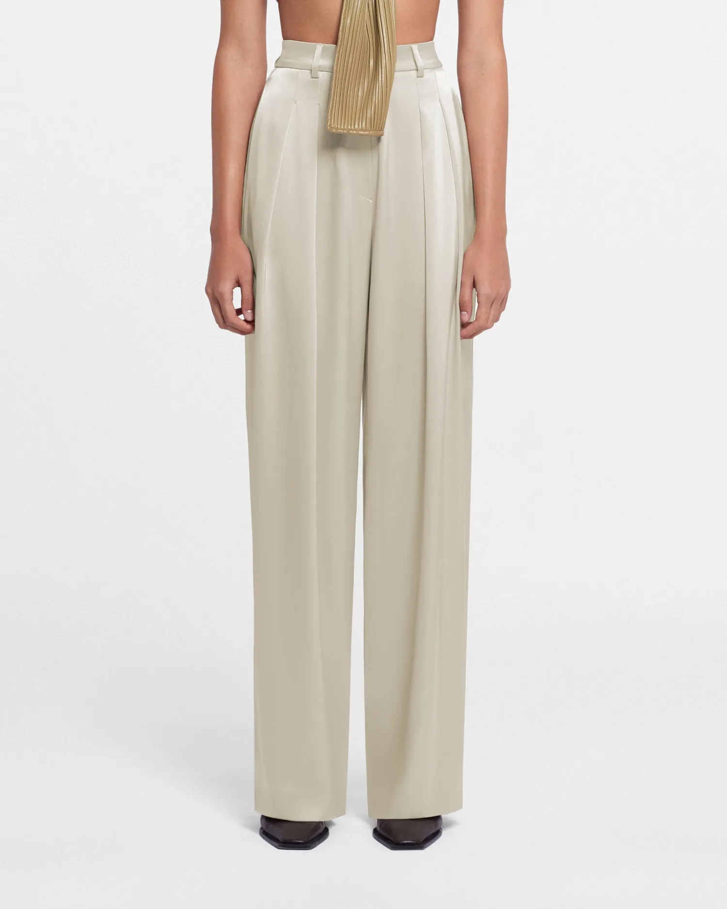 Lynda - Sale Pleated Slip Satin Pants - Porcelain