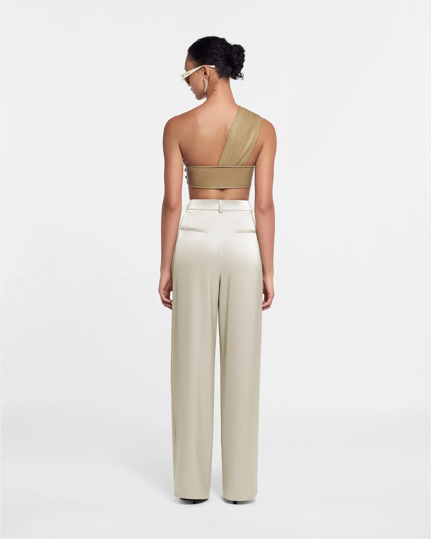 Lynda - Sale Pleated Slip Satin Pants - Porcelain