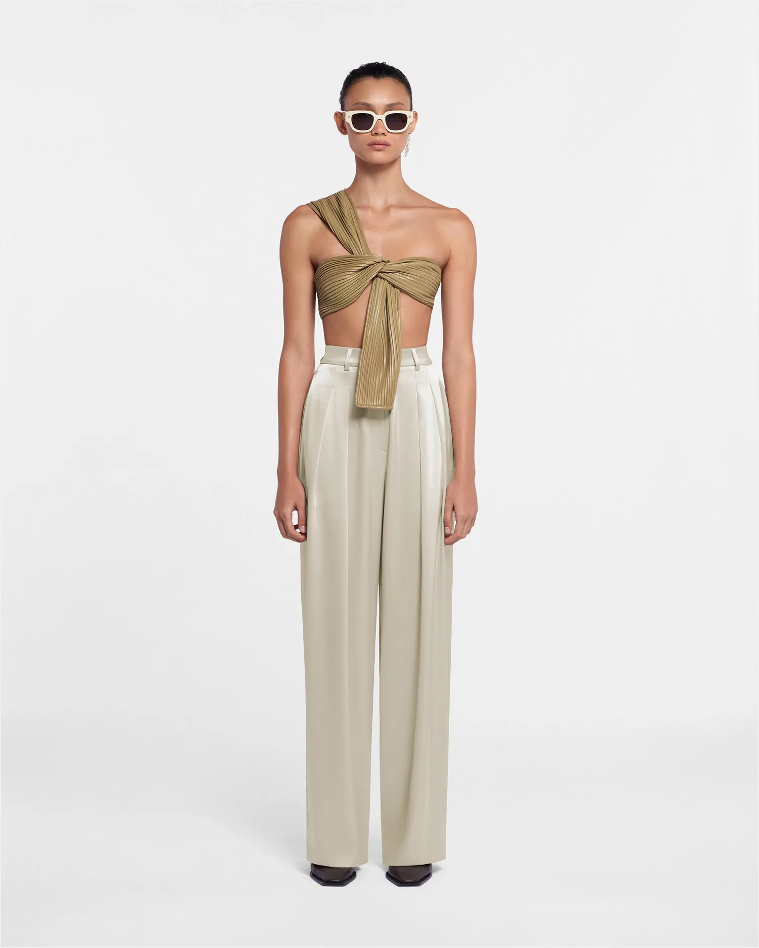 Lynda - Sale Pleated Slip Satin Pants - Porcelain