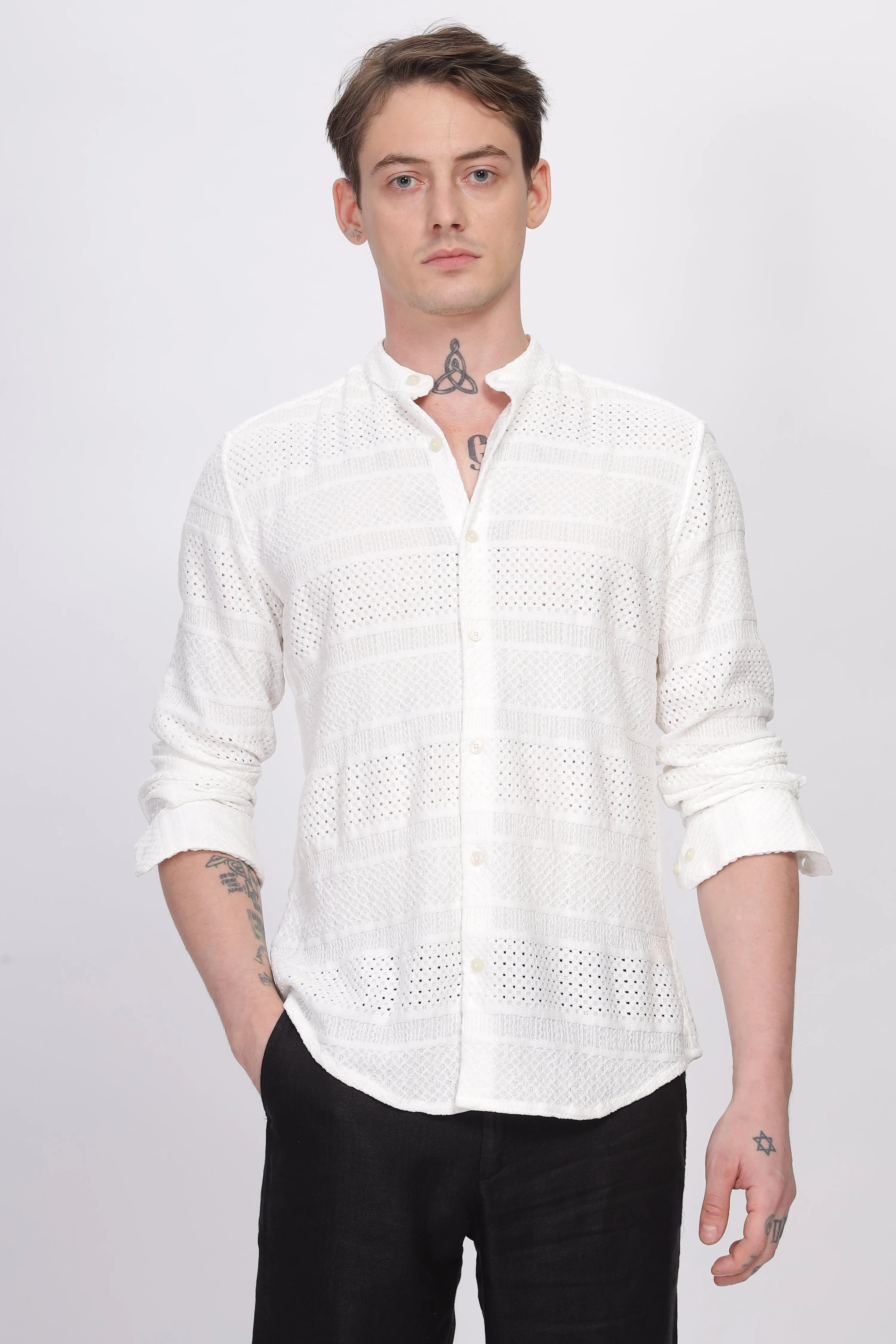 Mandarin Collar White Shirt