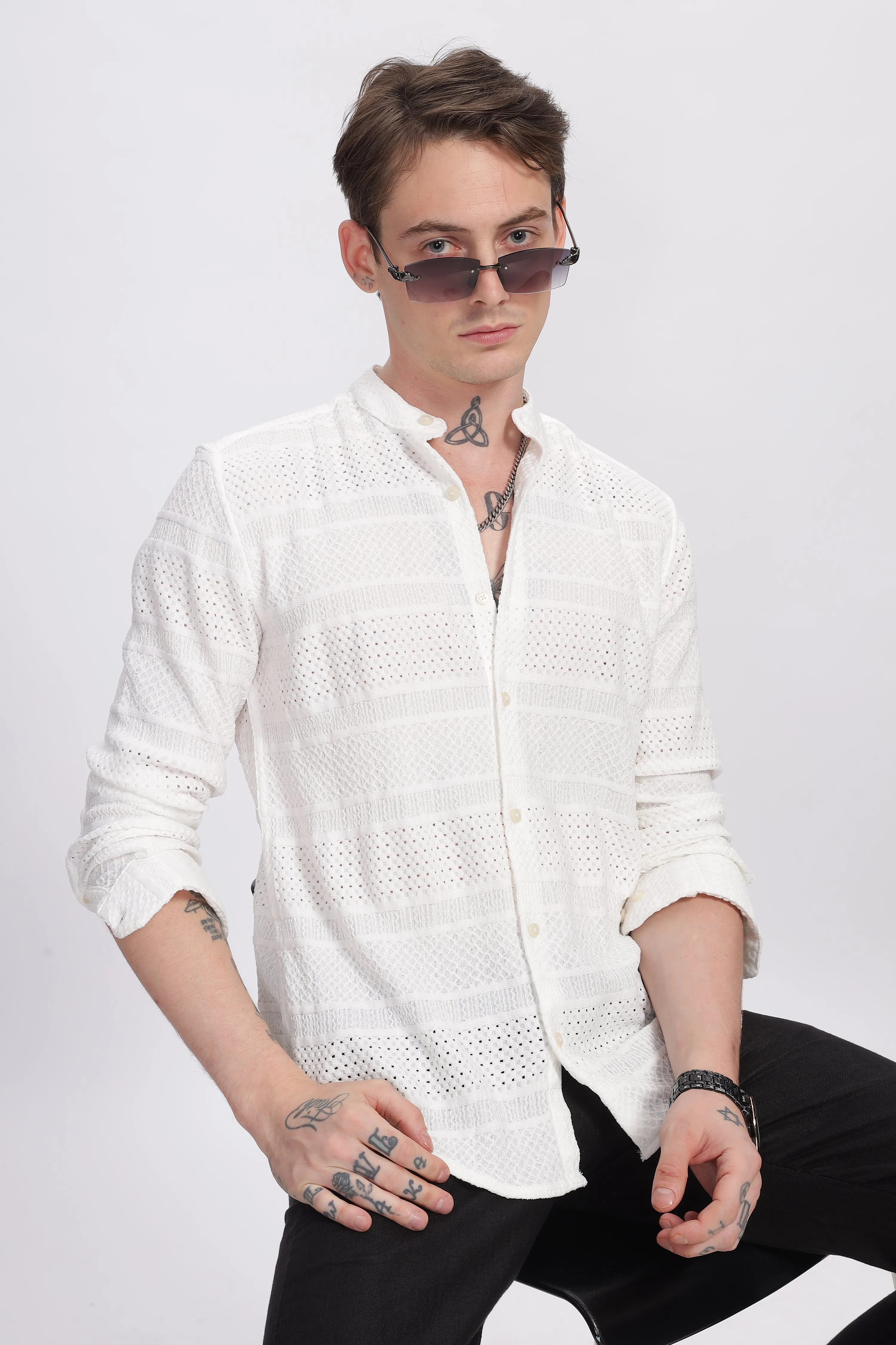 Mandarin Collar White Shirt