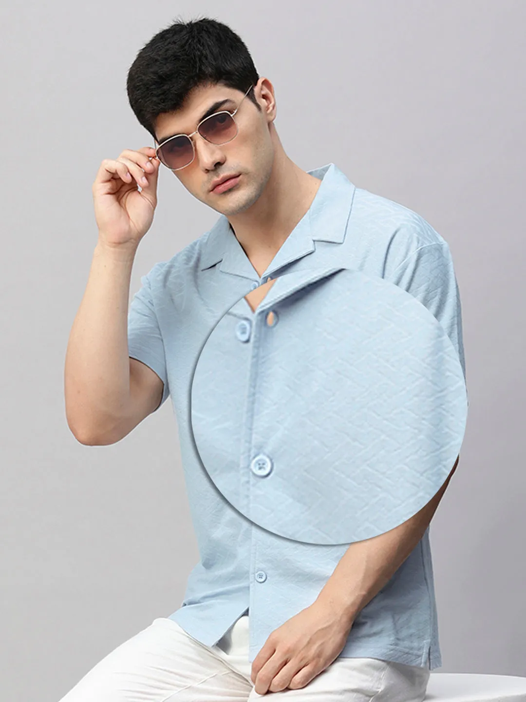 Mens Half Sleeve Resort Shirt - Sky