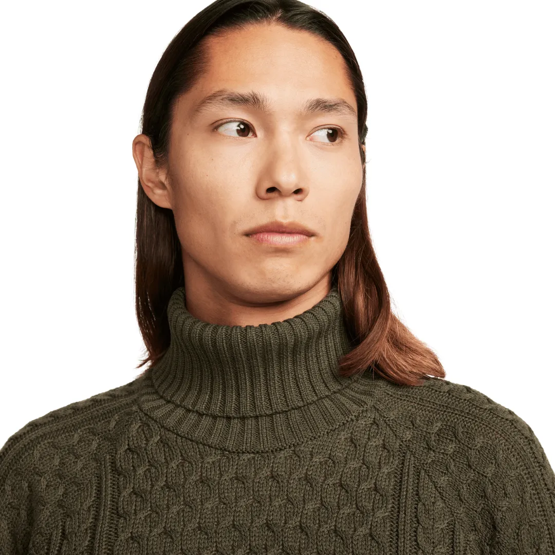 Men's Nike Life Cable Knit Turtleneck Sweater - Cargo Khaki